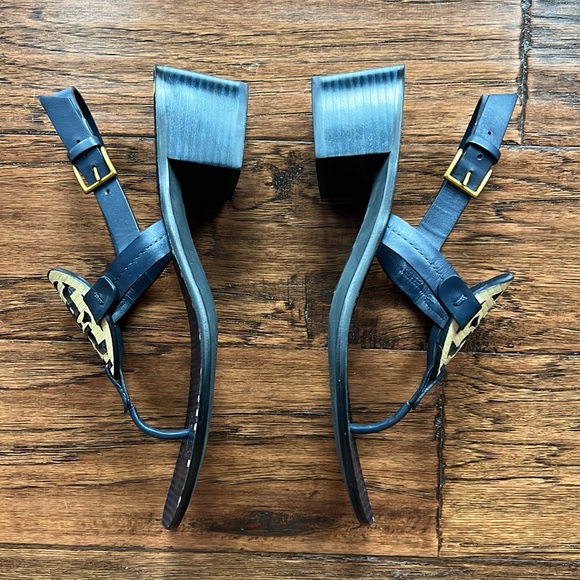 Tory Burch Miller Ankle Strap Sandal Sz 8.5 Navy and Ivory NEVER WORN